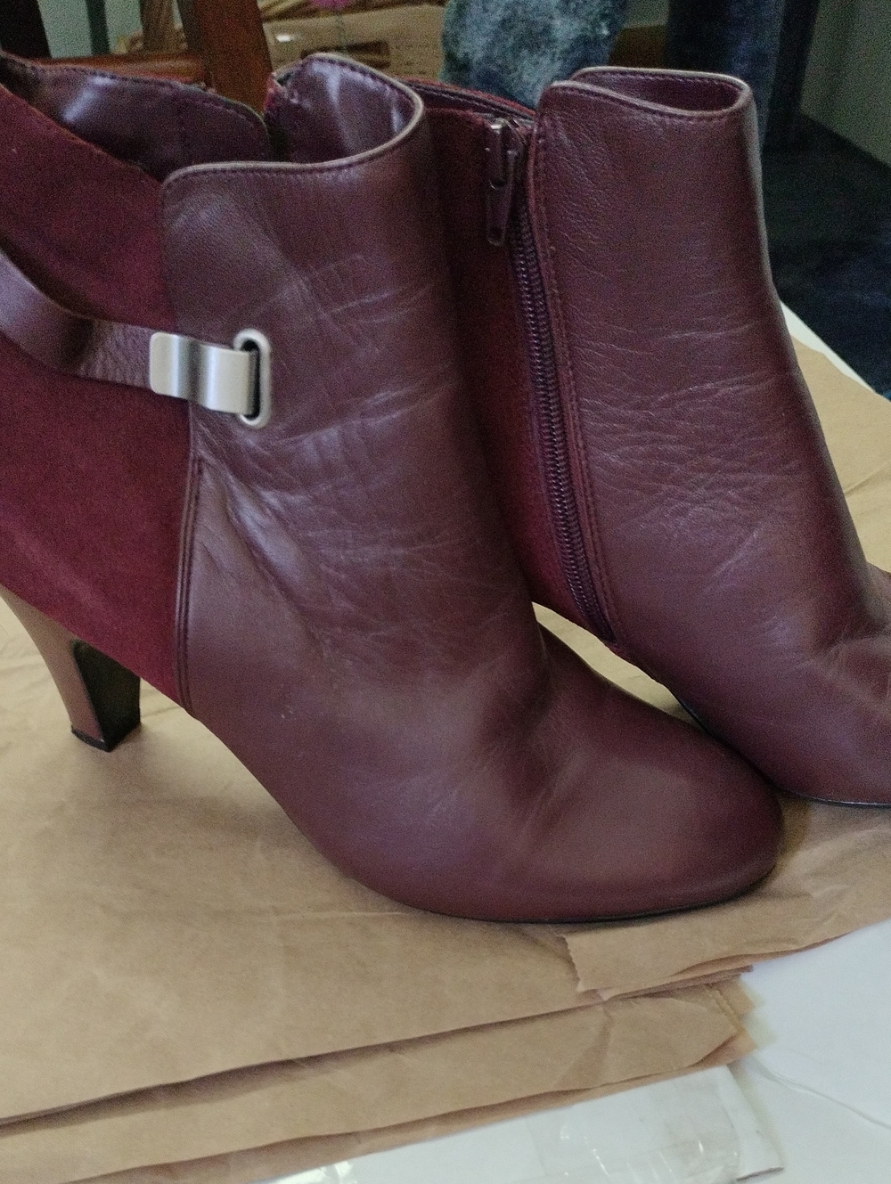 Naturalizer Burgundy Leather & Suede Ankle Booties